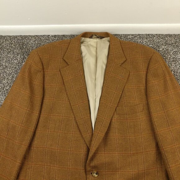 Paul Stuart Sport Coat 100% Cashmere Herringbone Windowpane Plaid Brown Red 46XL - Picture 1 of 13